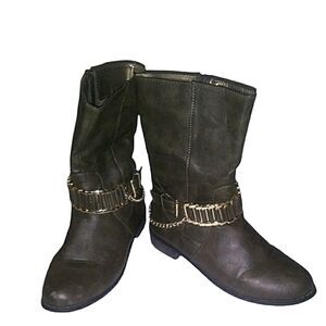 BUCCO Boots Olive Gold Chain & Buckle Size 7.5